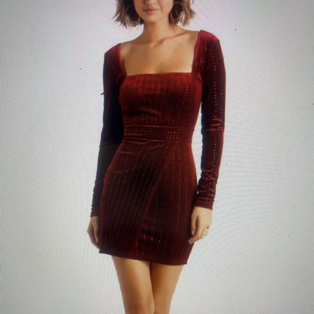 Velvet Long Sleeve Dress in Wine